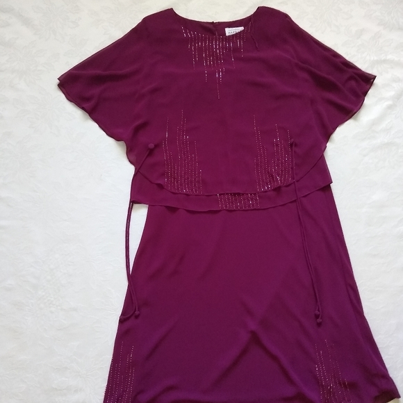 Adrianna Papell flowy chiffon 2 piece set beaded top cape overlay + skirt - Picture 1 of 12